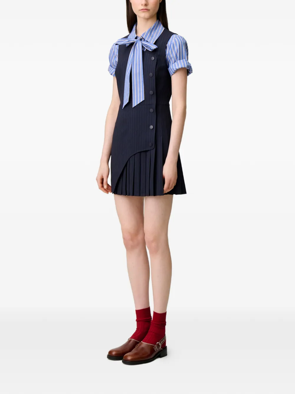 Claudie Pierlot Mouwloze jurk met krijtstreep Blauw