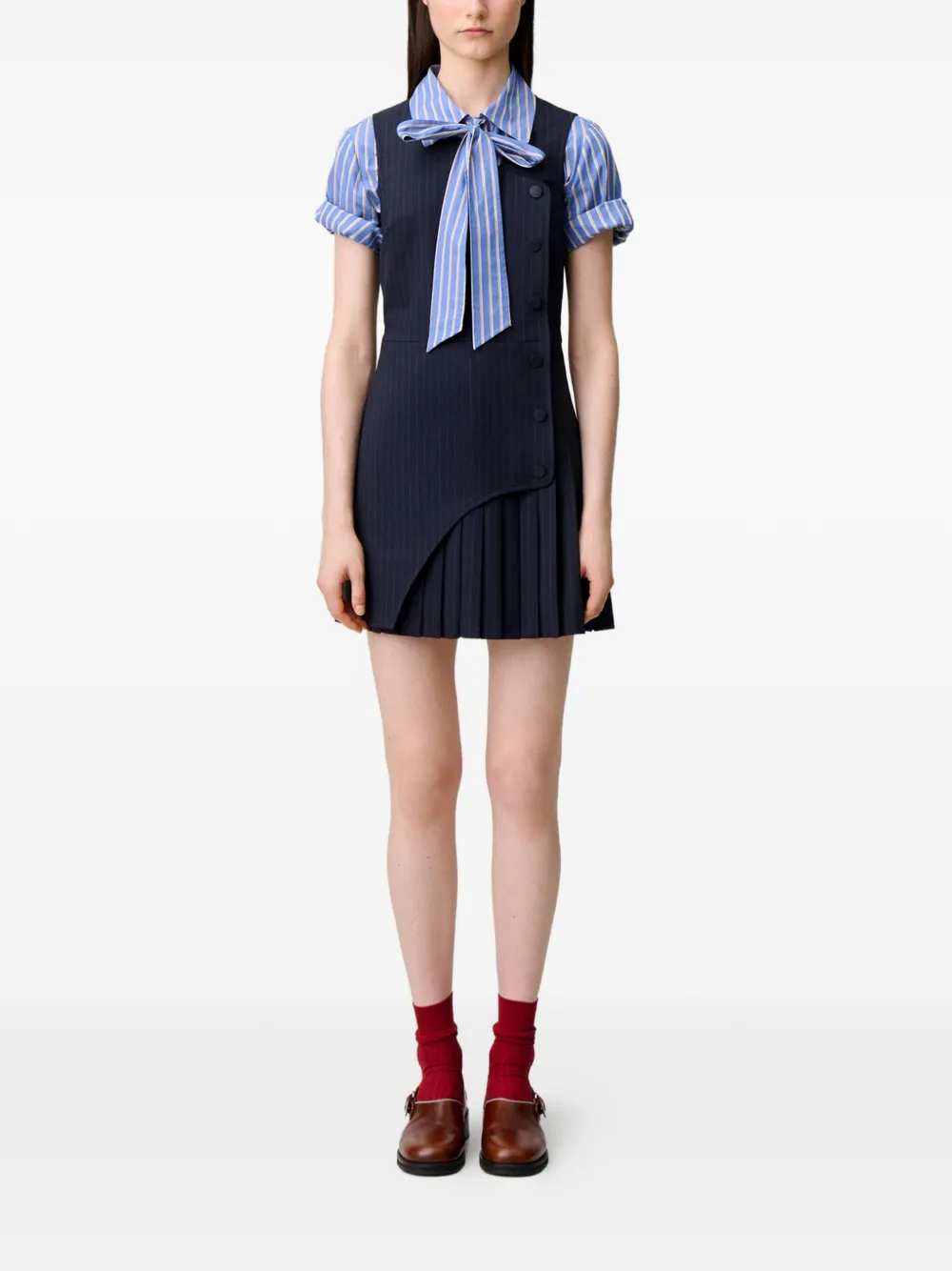 Claudie Pierlot Mouwloze jurk met krijtstreep Blauw
