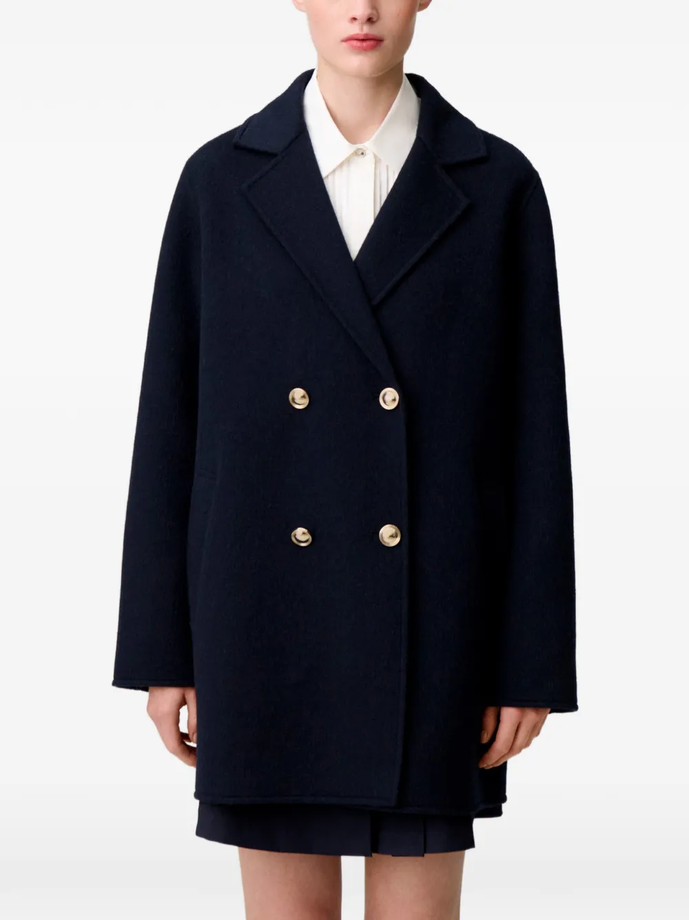Claudie Pierlot Wollen jas met getailleerde kraag Blauw