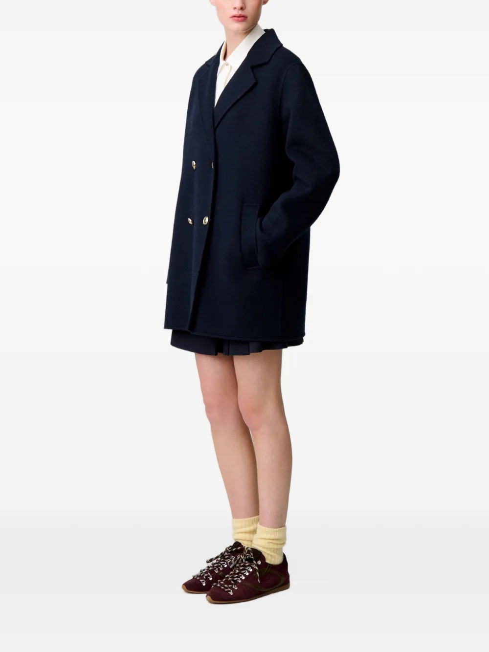 Claudie Pierlot Wollen jas met getailleerde kraag Blauw