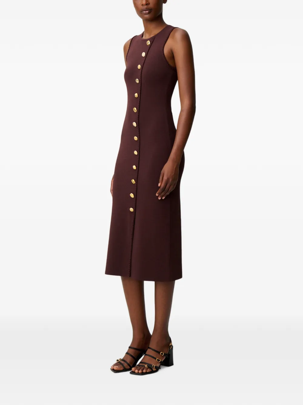 Claudie Pierlot Gebreide midi-jurk met knopen Bruin