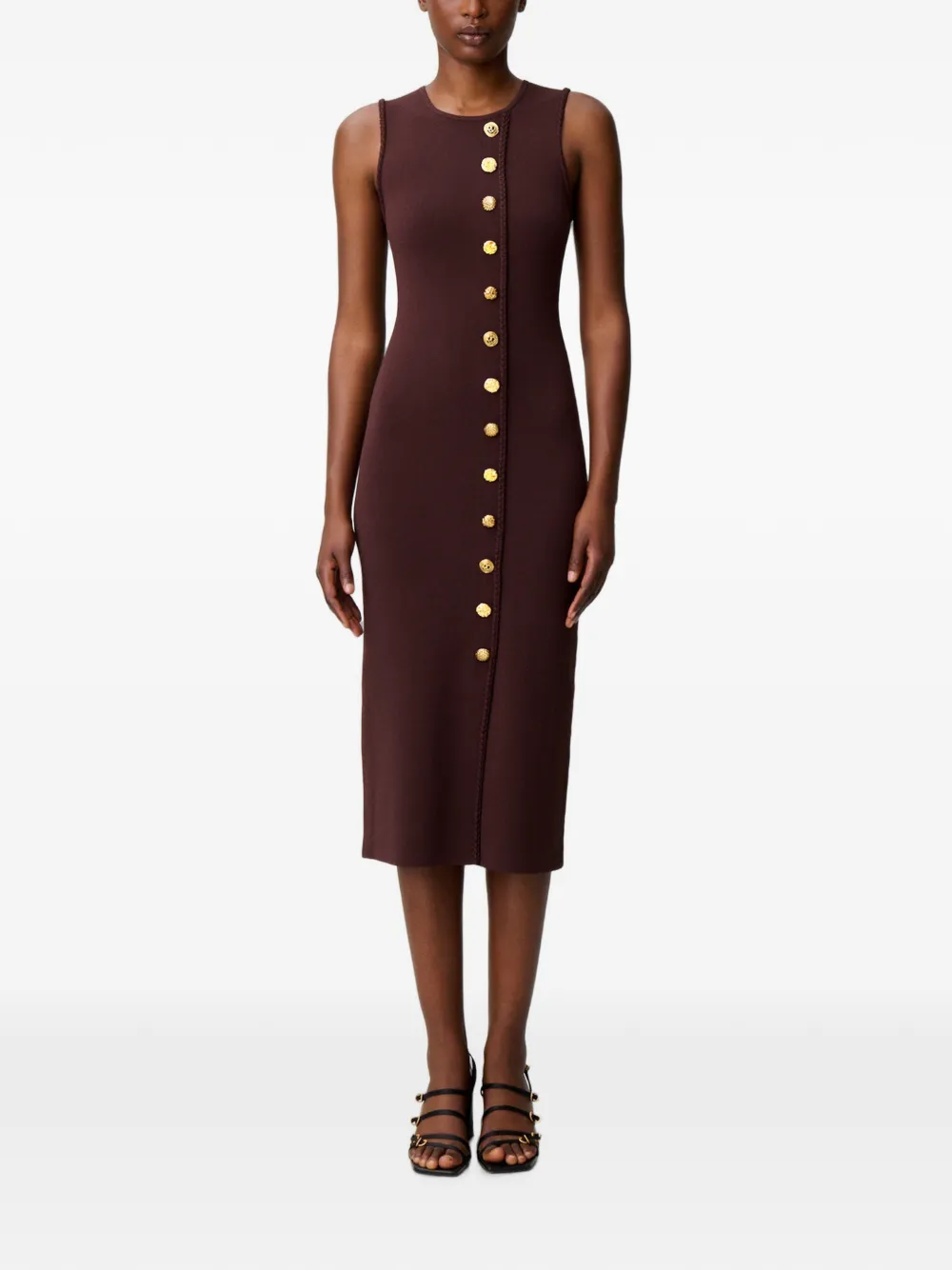 Claudie Pierlot Gebreide midi-jurk met knopen Bruin