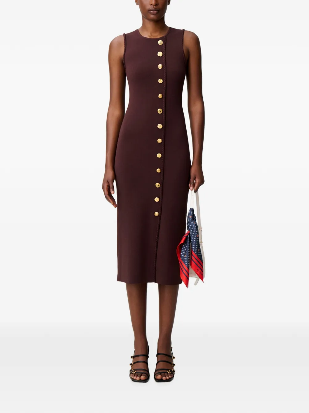 Claudie Pierlot Gebreide midi-jurk met knopen Bruin