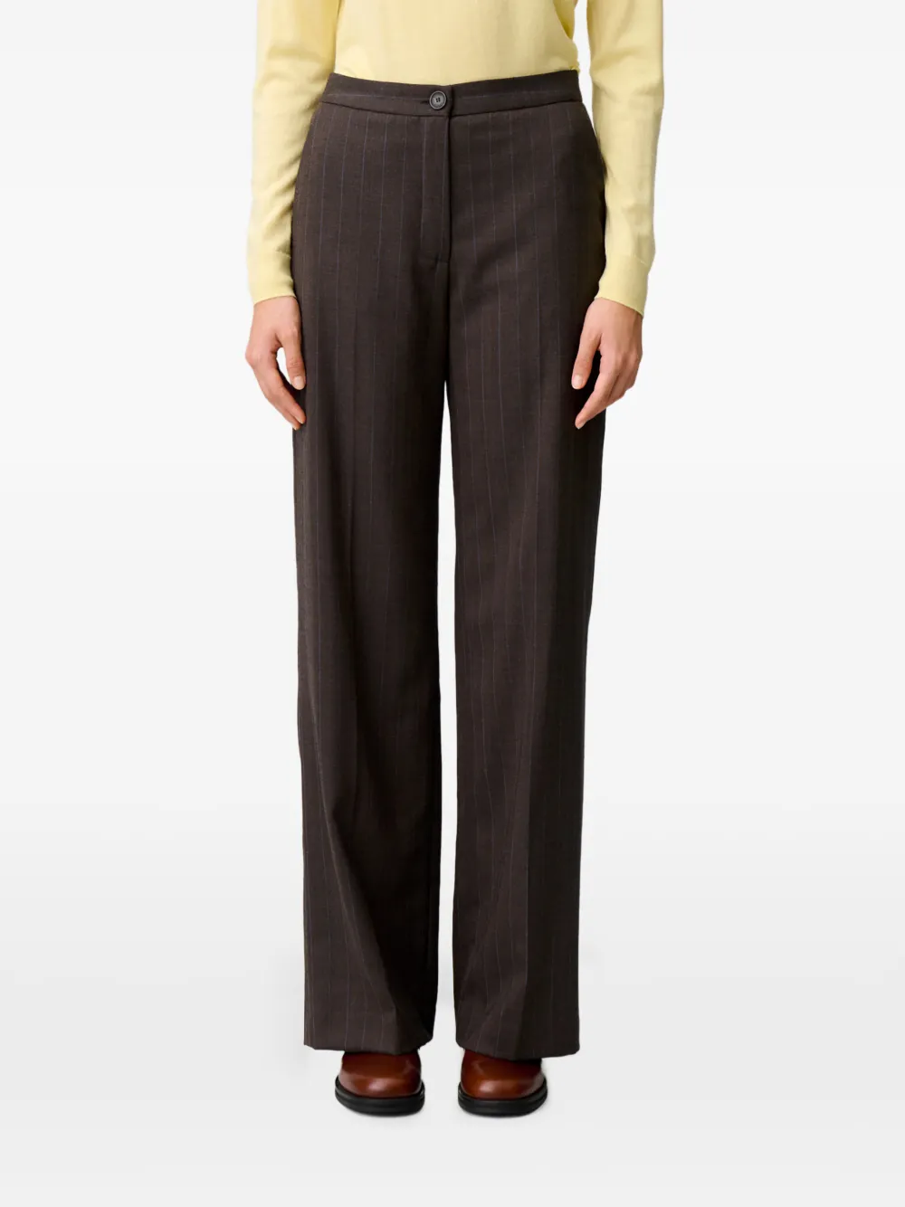 Claudie Pierlot Rechte gestreepte wollen broek Bruin