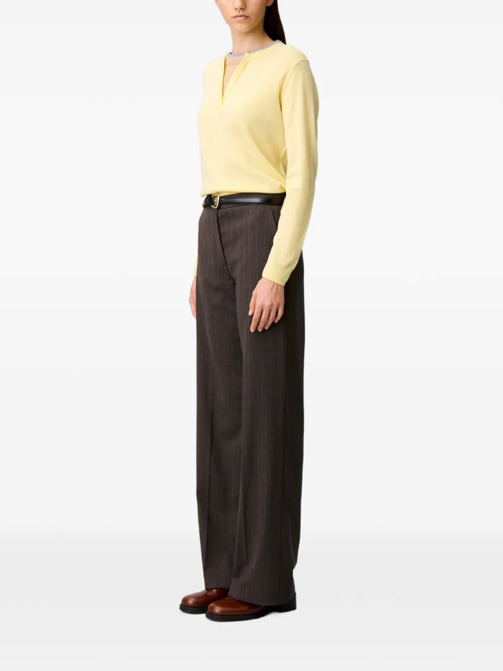 Claudie Pierlot Rechte gestreepte wollen broek Bruin