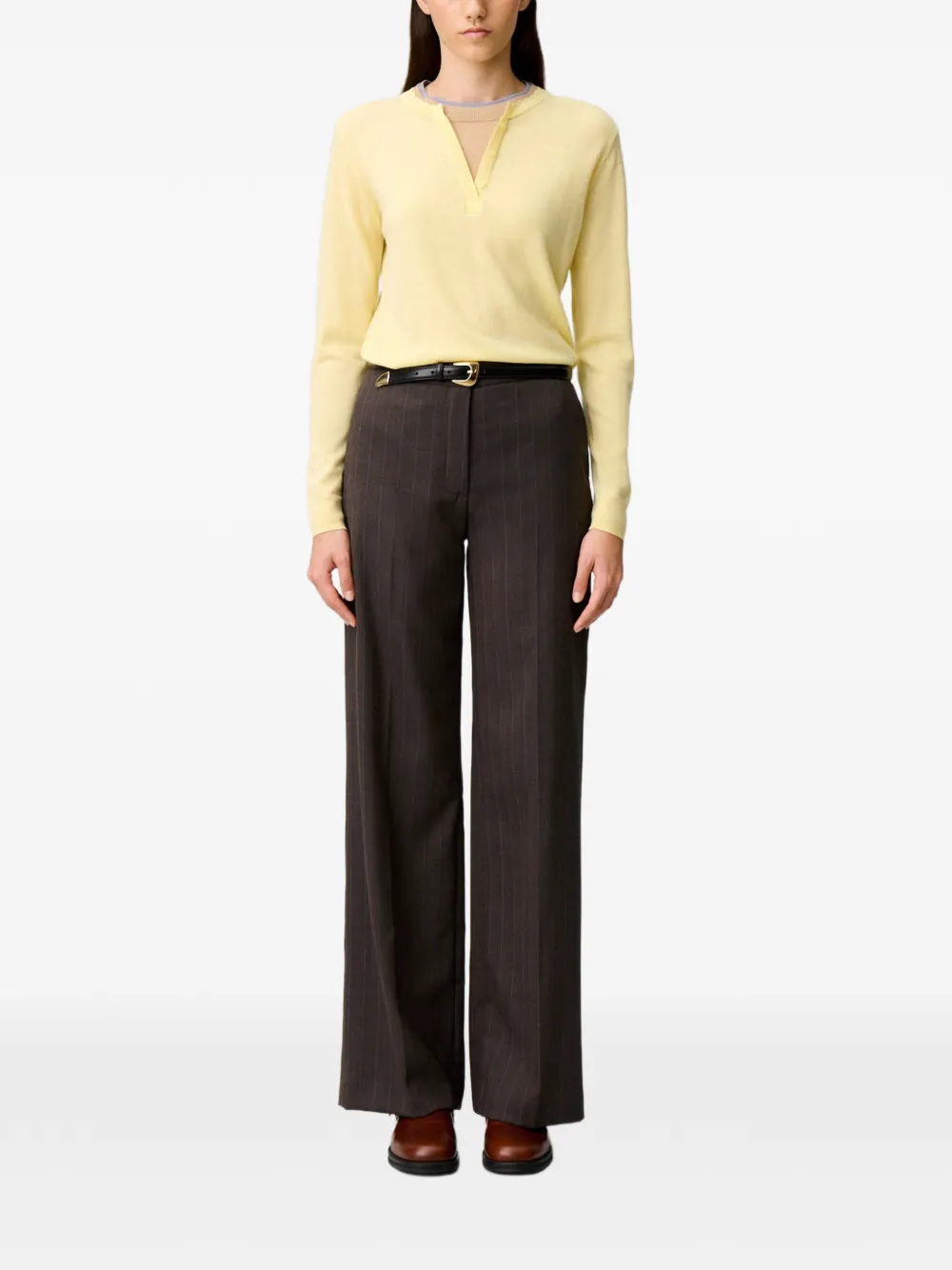 Claudie Pierlot Rechte gestreepte wollen broek Bruin