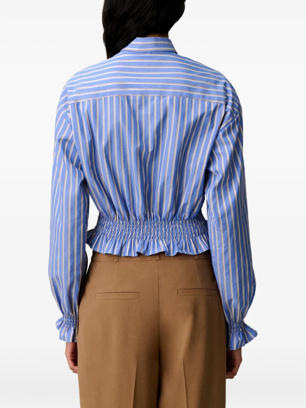 Claudie Pierlot Gestreepte popeline top met gestrikte hals Blauw