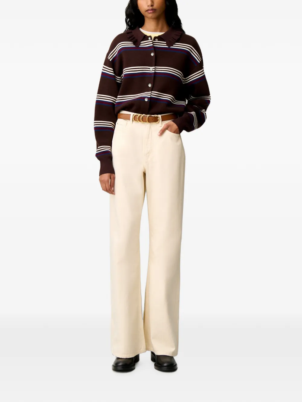 Claudie Pierlot Gestreept gebreid vest Bruin