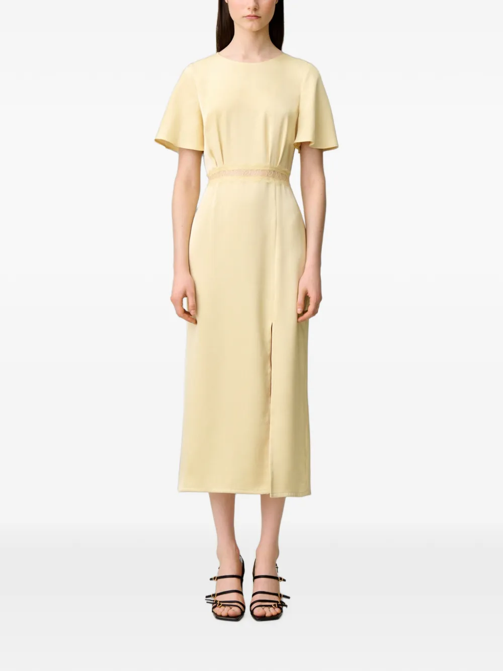 Claudie Pierlot Midi-jurk met open achterkant en kanten afwerking Geel