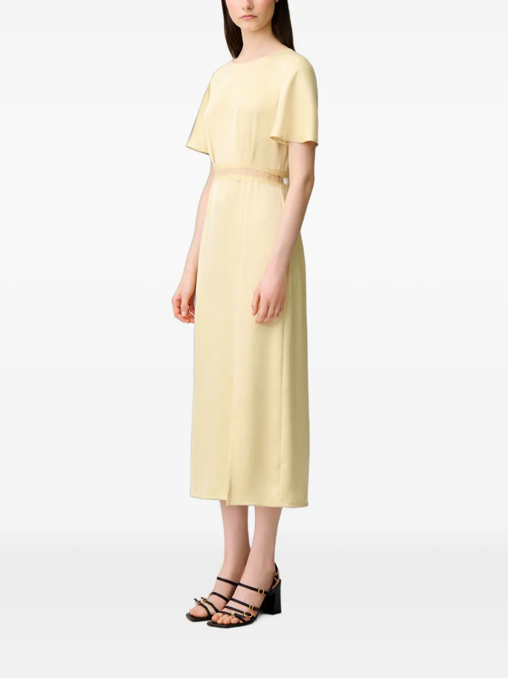 Claudie Pierlot Midi-jurk met open achterkant en kanten afwerking Geel