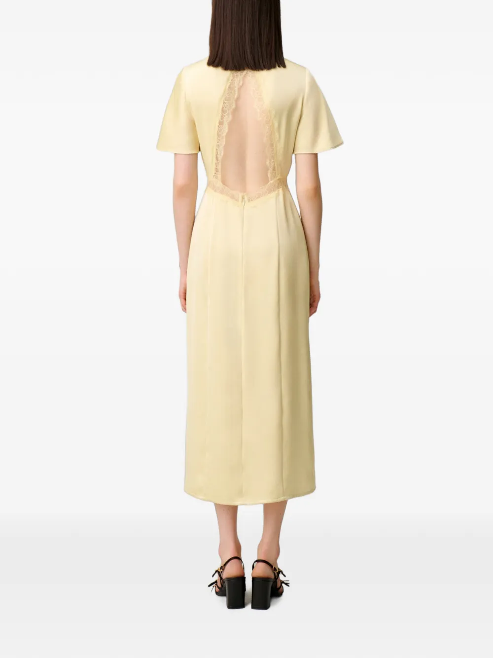 Claudie Pierlot Midi-jurk met open achterkant en kanten afwerking Geel