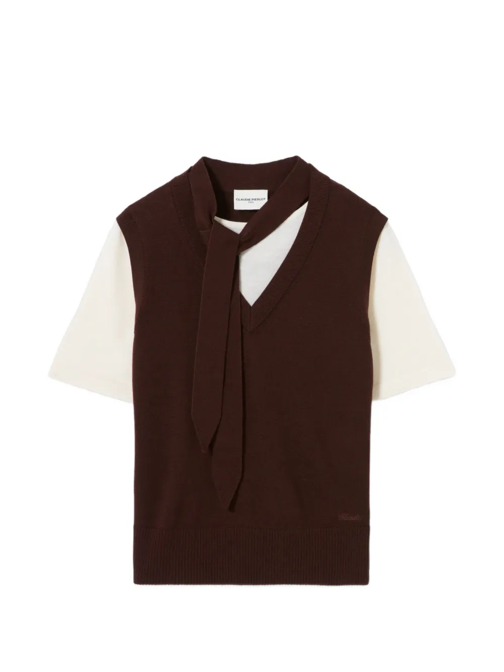 Claudie Pierlot bow-detail short-sleeve sweater - Marrone