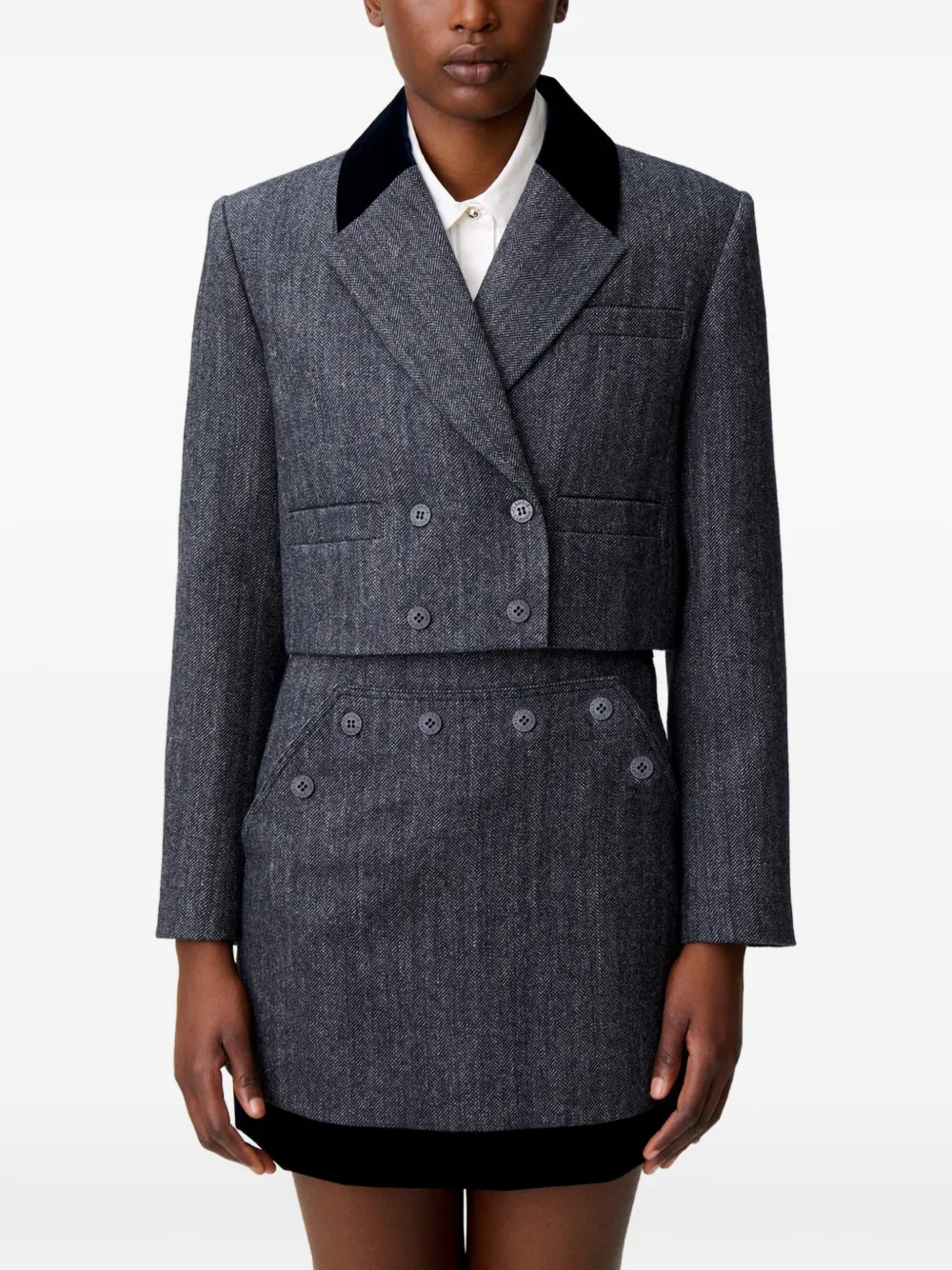 Claudie Pierlot Blazer met twee materialen Grijs
