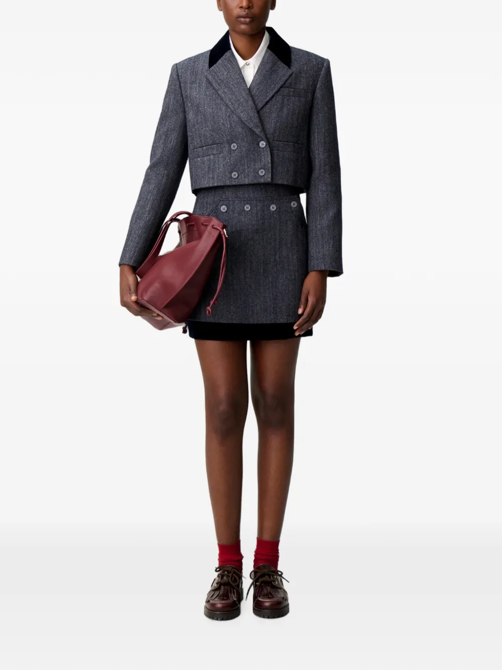 Claudie Pierlot Blazer met twee materialen Grijs
