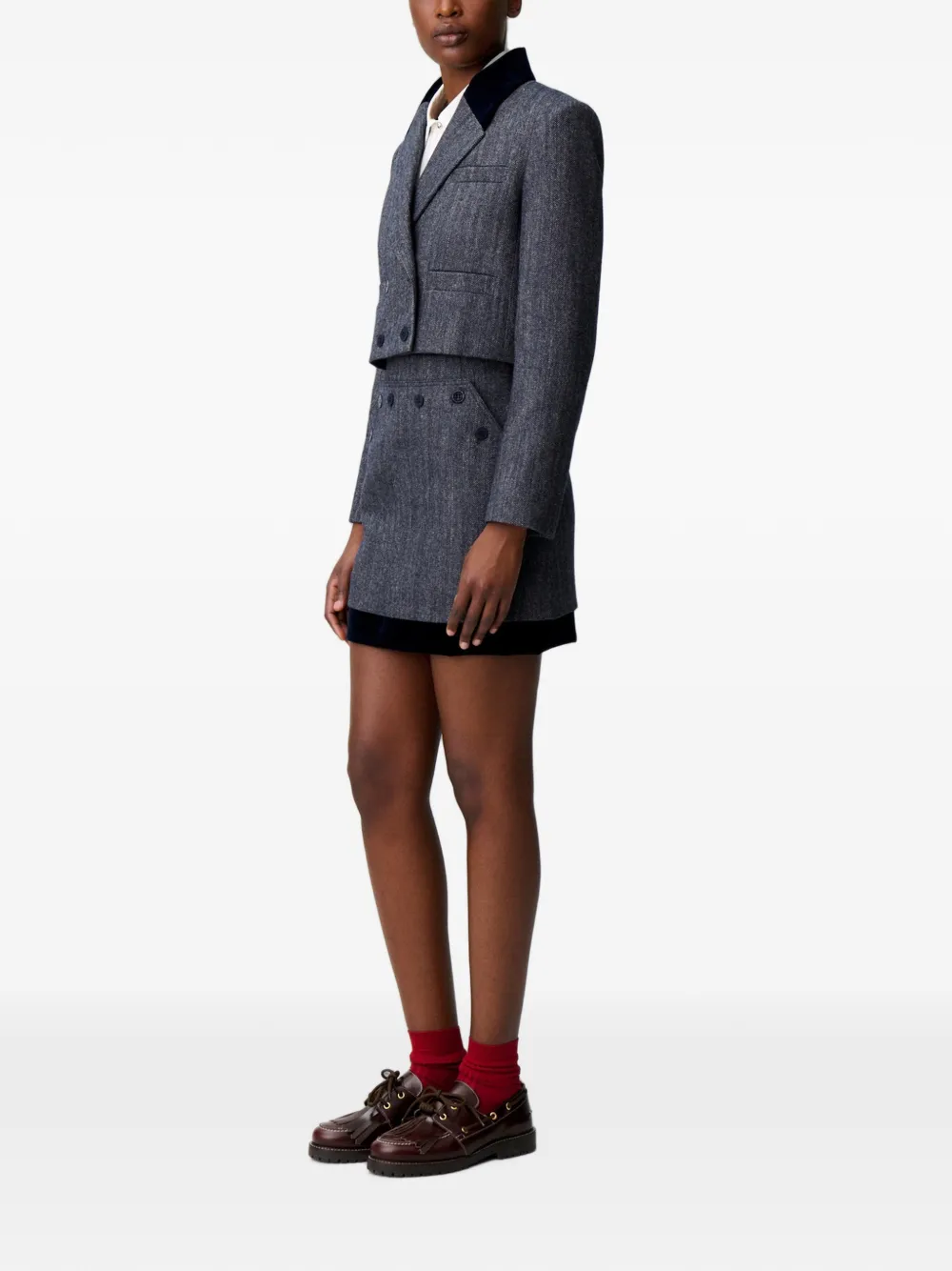Claudie Pierlot Blazer met twee materialen Grijs