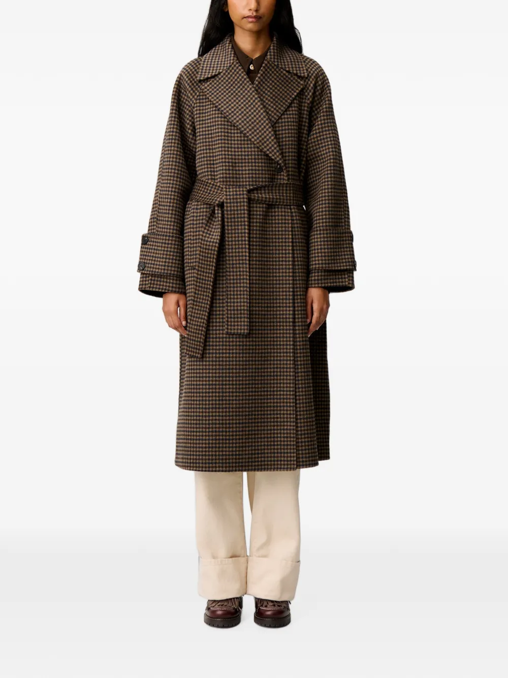 Claudie Pierlot Geruite jas met ceintuur Bruin