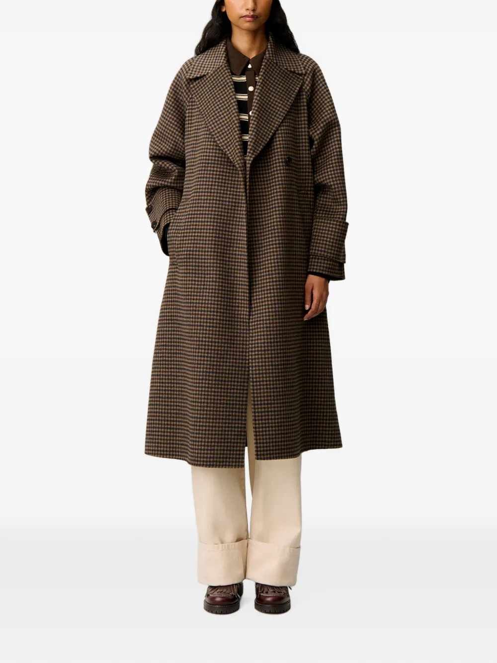 Claudie Pierlot Geruite jas met ceintuur Bruin