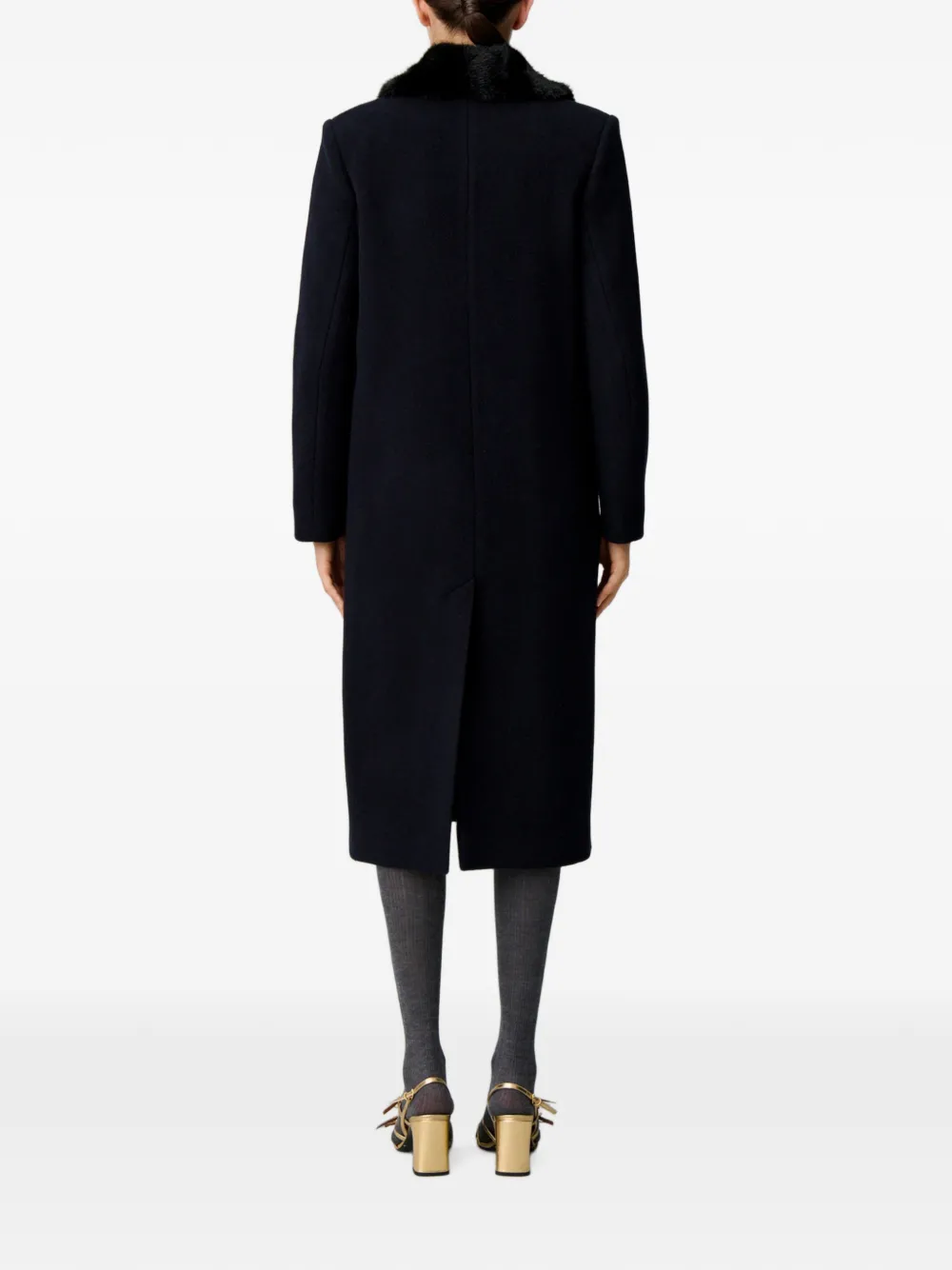 Claudie Pierlot Lange wollen jas met kraag van imitatiebont Blauw