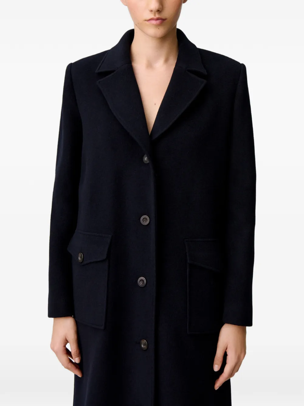 Claudie Pierlot Lange wollen jas met kraag van imitatiebont Blauw