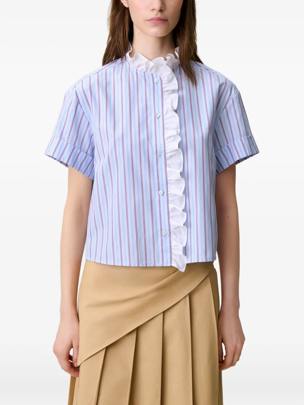 Claudie Pierlot Gestreepte blouse met ruches Blauw