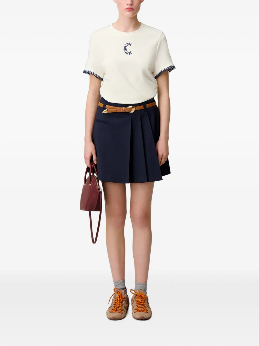 Claudie Pierlot T-shirt met gedrapeerde mouwen Beige