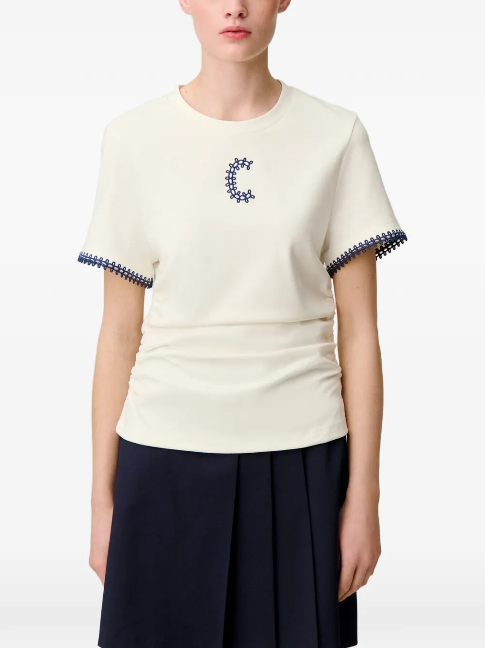 Claudie Pierlot T-shirt met gedrapeerde mouwen Beige