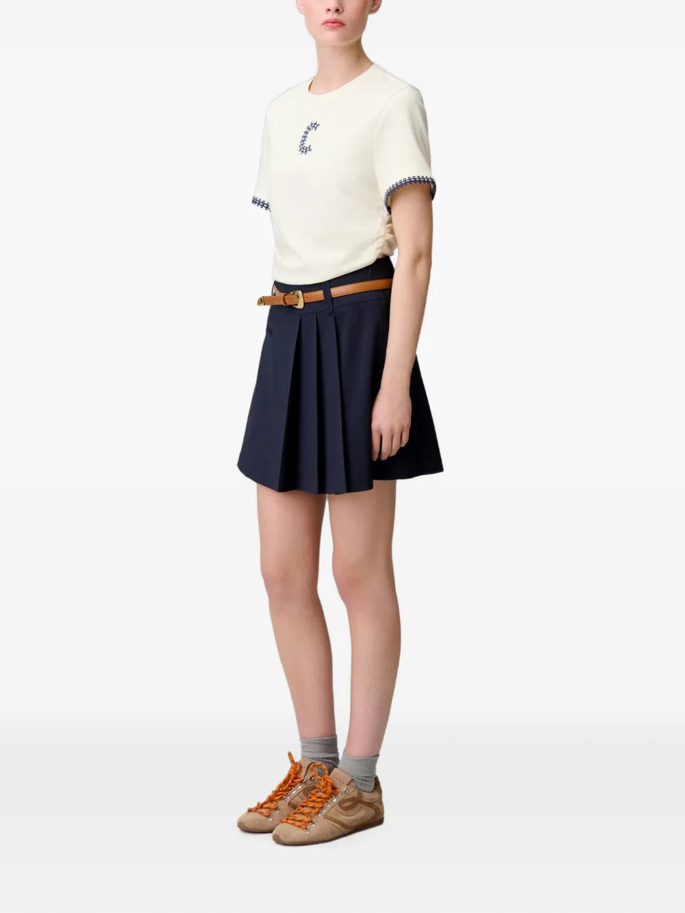 Claudie Pierlot T-shirt met gedrapeerde mouwen Beige