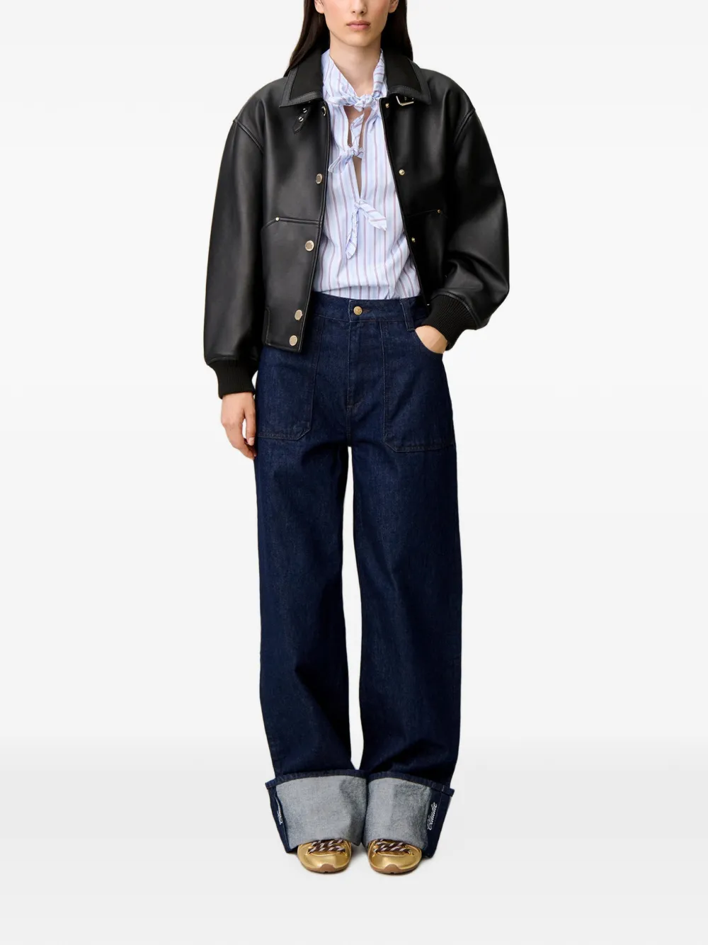 Claudie Pierlot Jeans met wijde pijpen en borduurwerk Blauw