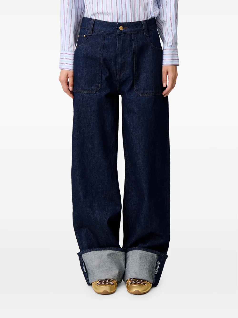 Claudie Pierlot Jeans met wijde pijpen en borduurwerk Blauw