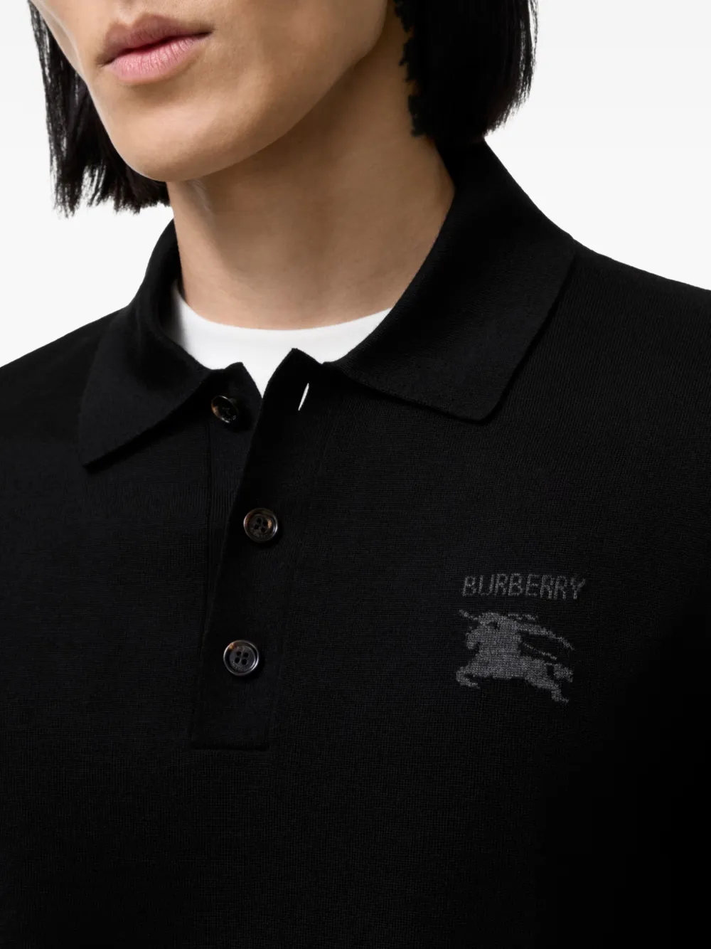 Burberry Knight wollen poloshirt met lange mouwen Zwart