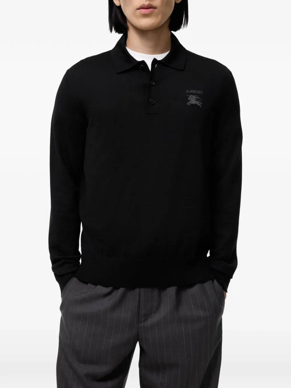 Burberry Knight wollen poloshirt met lange mouwen Zwart