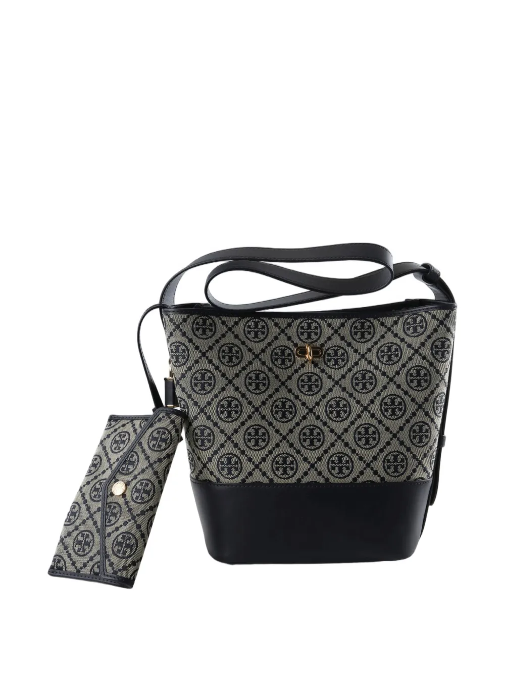 Tory Burch T Monogram leather-trim bucket bag - Nude