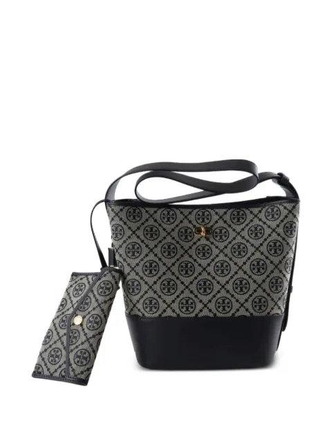 Tory Burch T Monogram leather-trim bucket bag