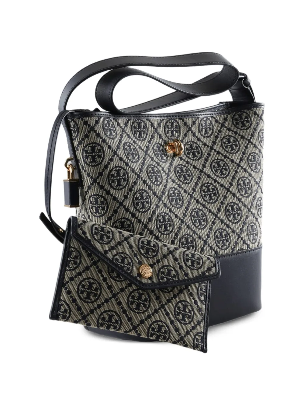 Tory Burch Bucket-tas met T monogram en leren afwerking Beige