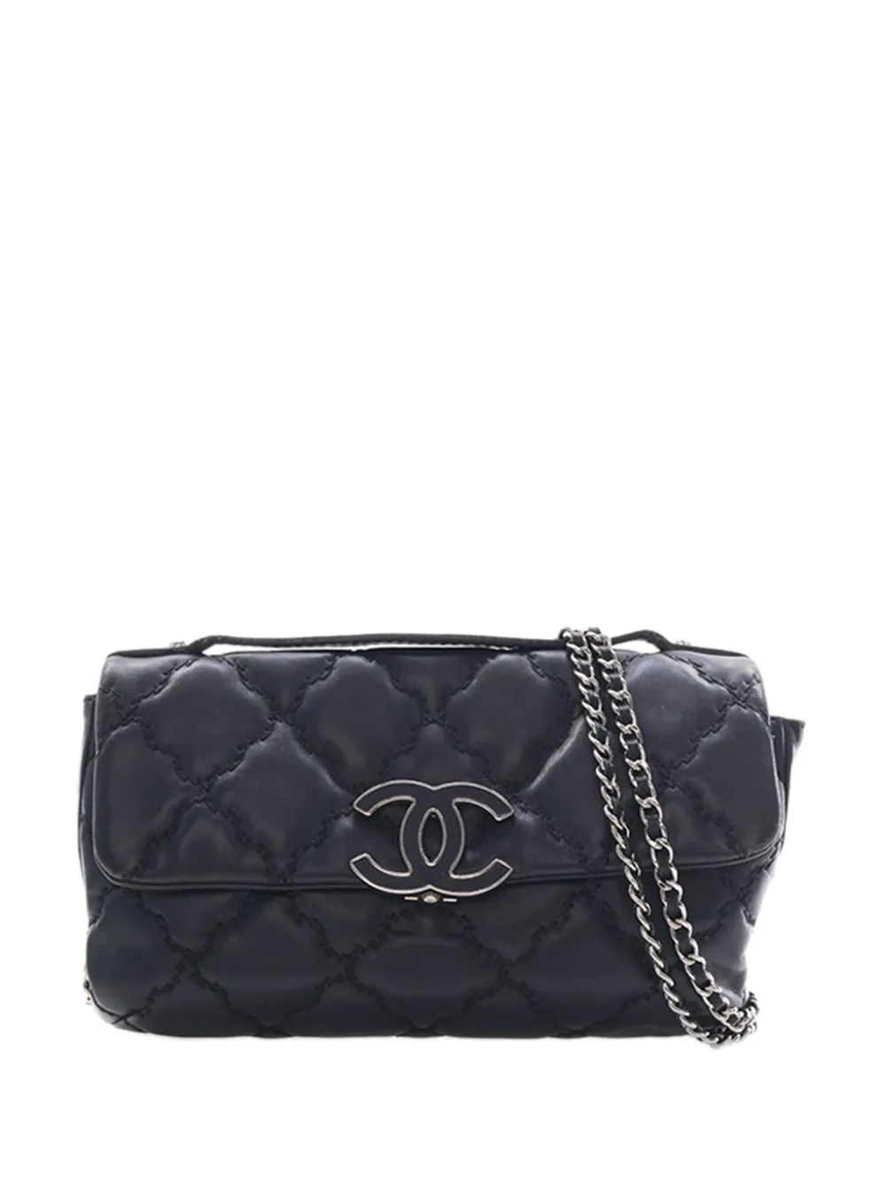 CHANEL Pre-Owned 2014-2015 Mini Lambskin Double Stitch Hamptons Flap satchel - Black