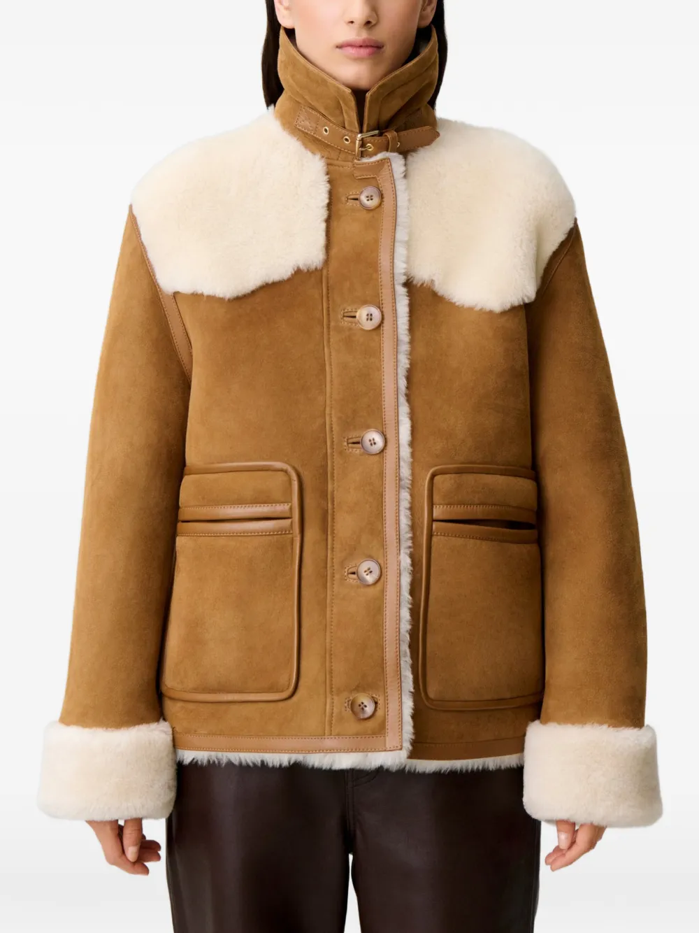 Claudie Pierlot Jas met lammy afwerking en knopen Bruin