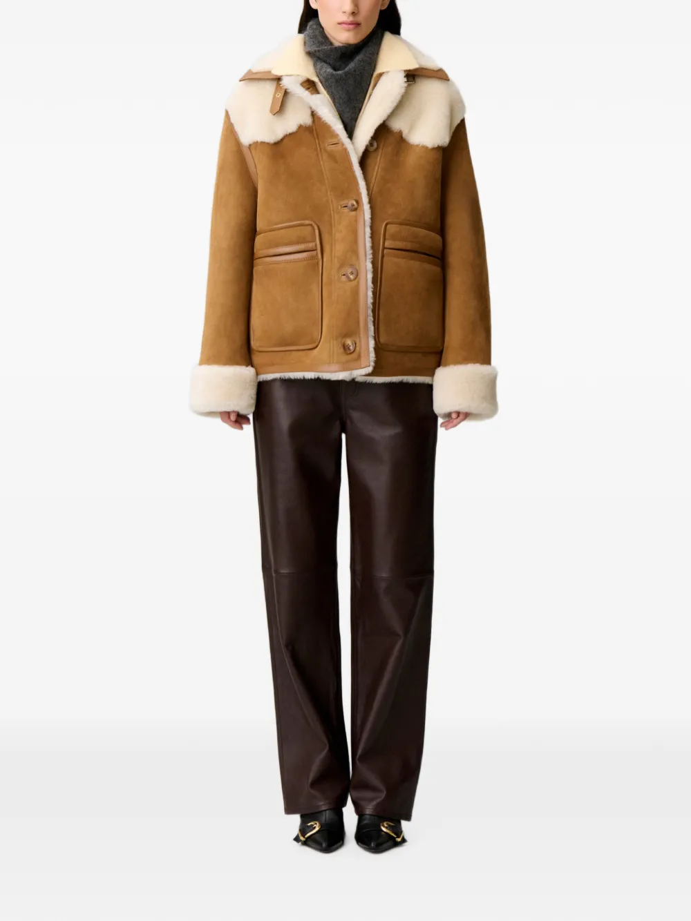 Claudie Pierlot Jas met lammy afwerking en knopen Bruin