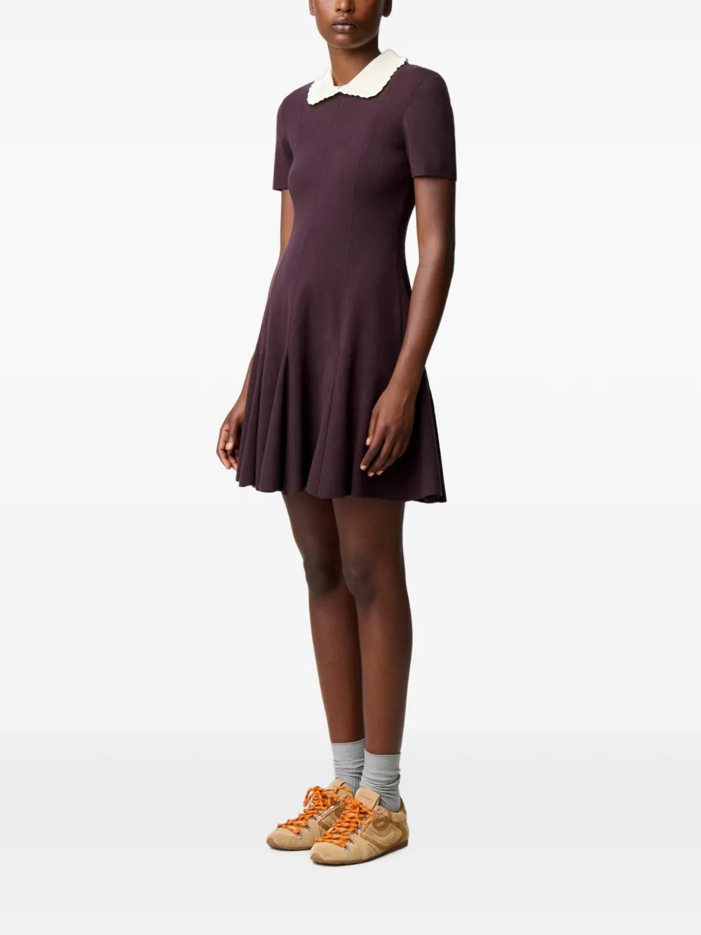 Claudie Pierlot Gebreide jurk met contrasterende kraag Paars