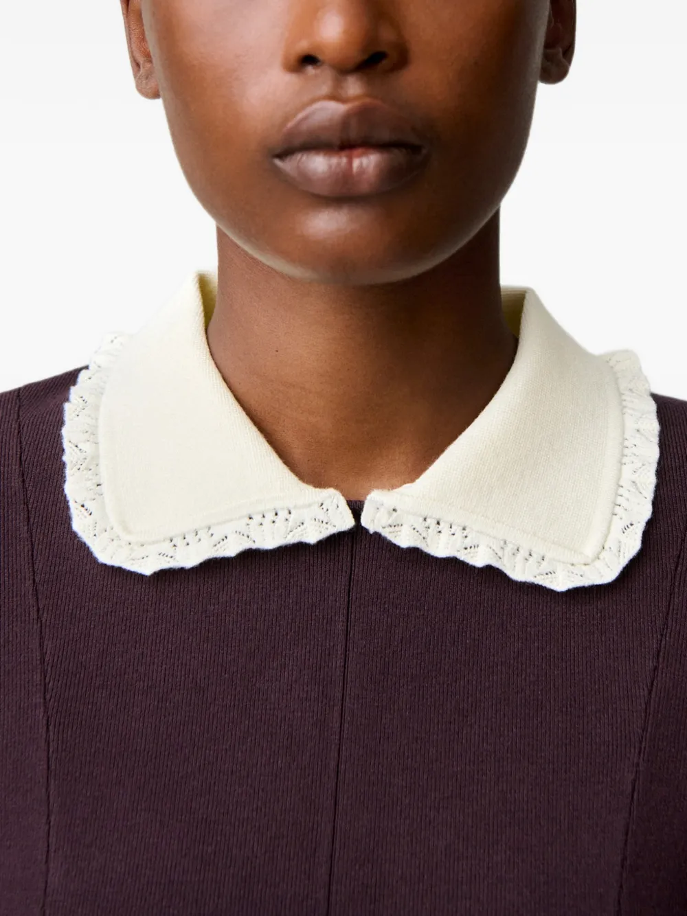 Claudie Pierlot Gebreide jurk met contrasterende kraag Paars