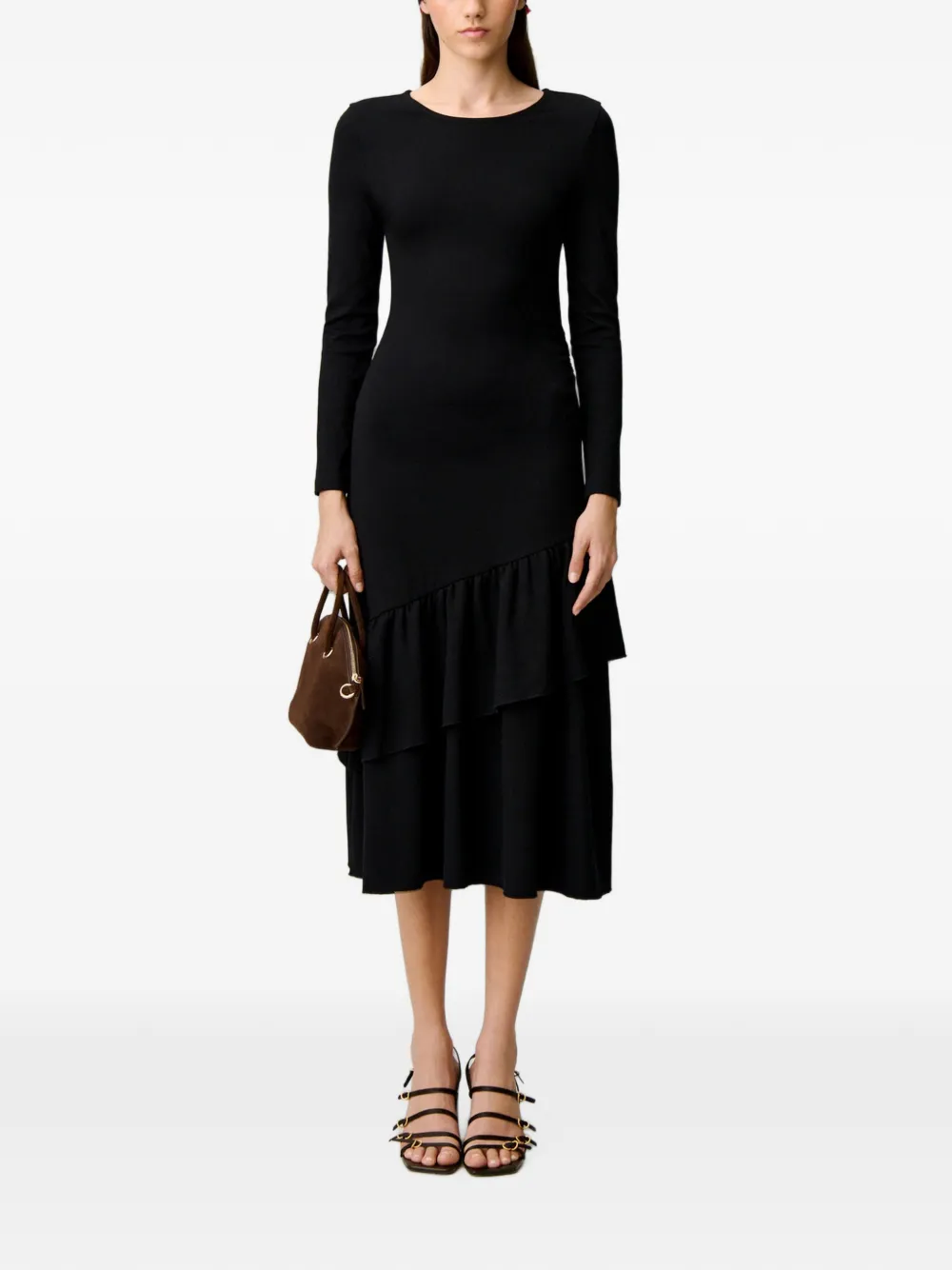 Claudie Pierlot Asymmetrische jersey jurk met ruches Zwart