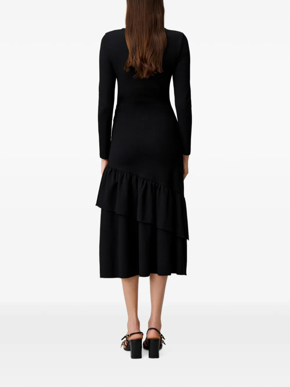 Claudie Pierlot Asymmetrische jersey jurk met ruches Zwart