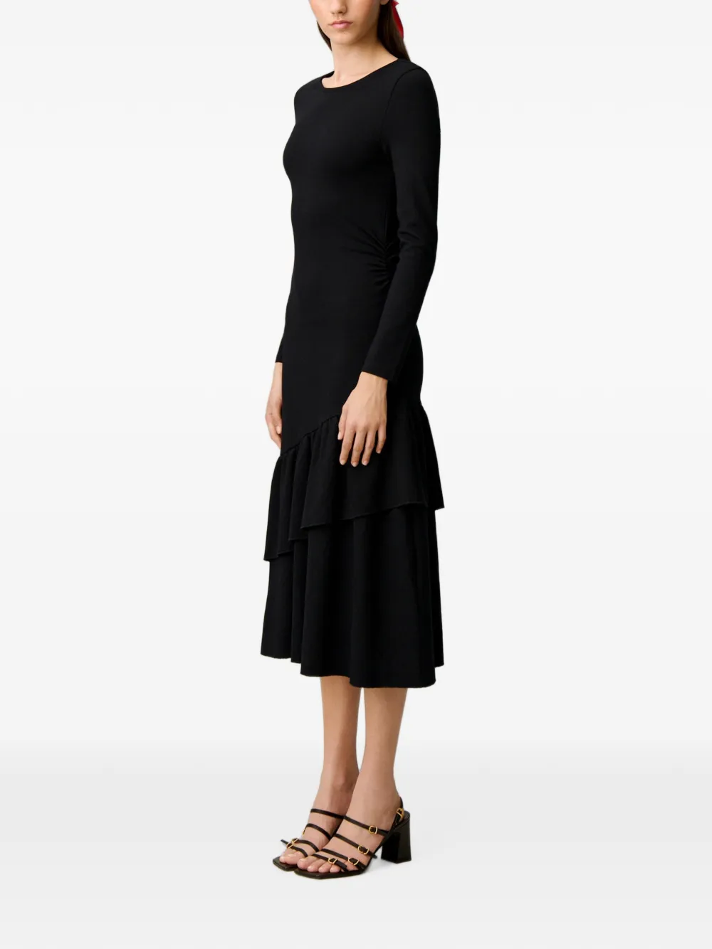 Claudie Pierlot Asymmetrische jersey jurk met ruches Zwart