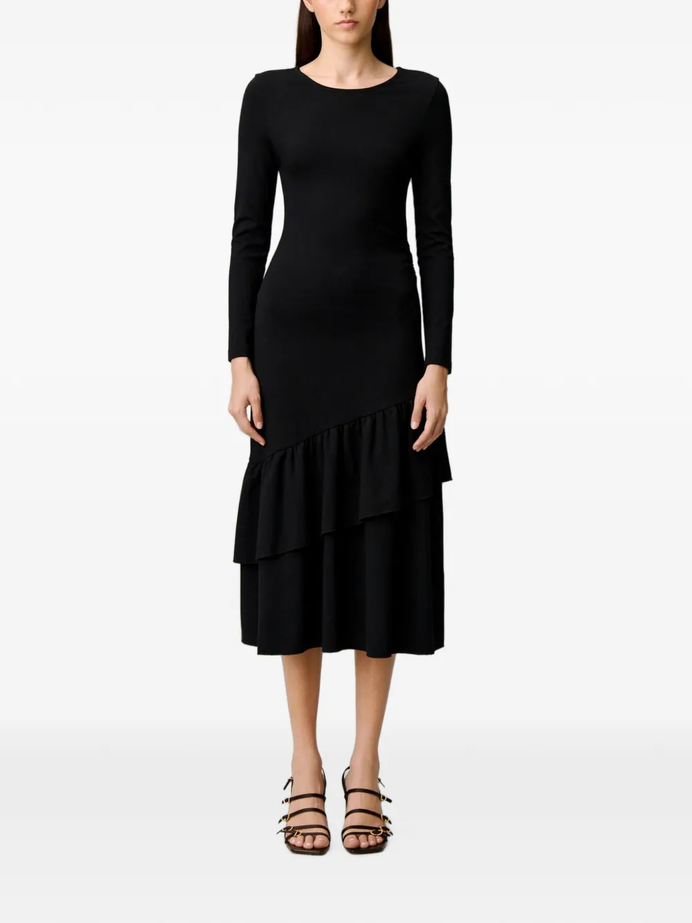 Claudie Pierlot Asymmetrische jersey jurk met ruches Zwart