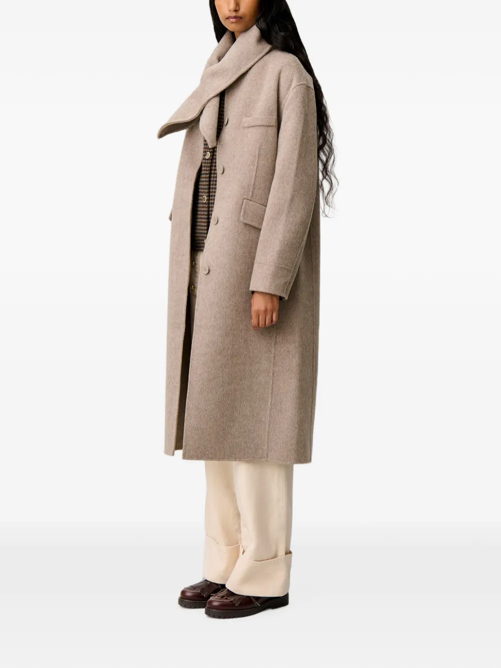 Claudie Pierlot Wollen jas met sjaalkraag Beige