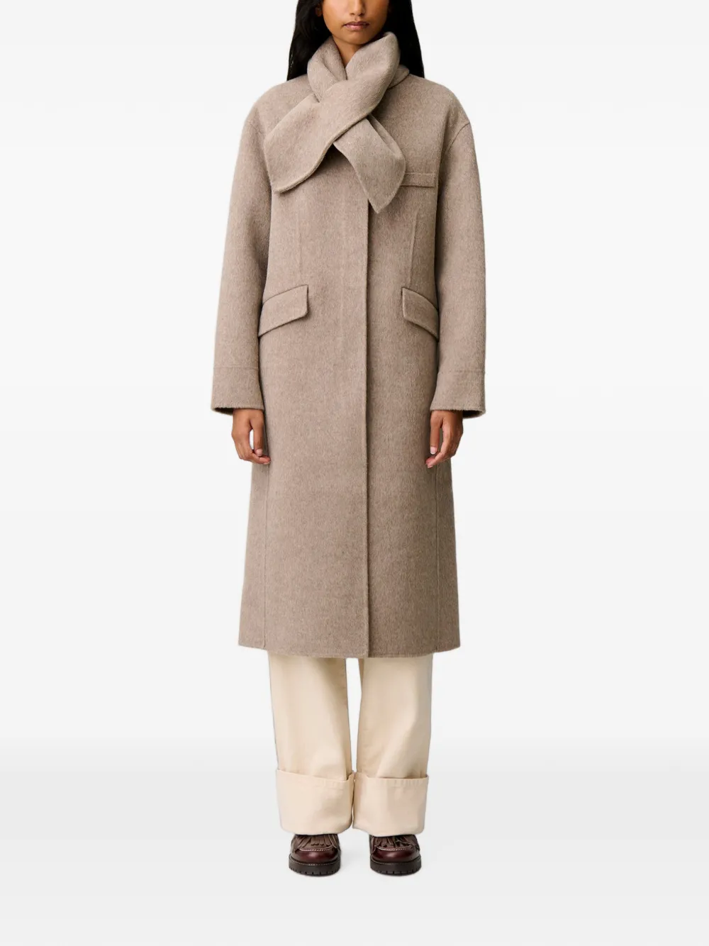 Claudie Pierlot Wollen jas met sjaalkraag Beige