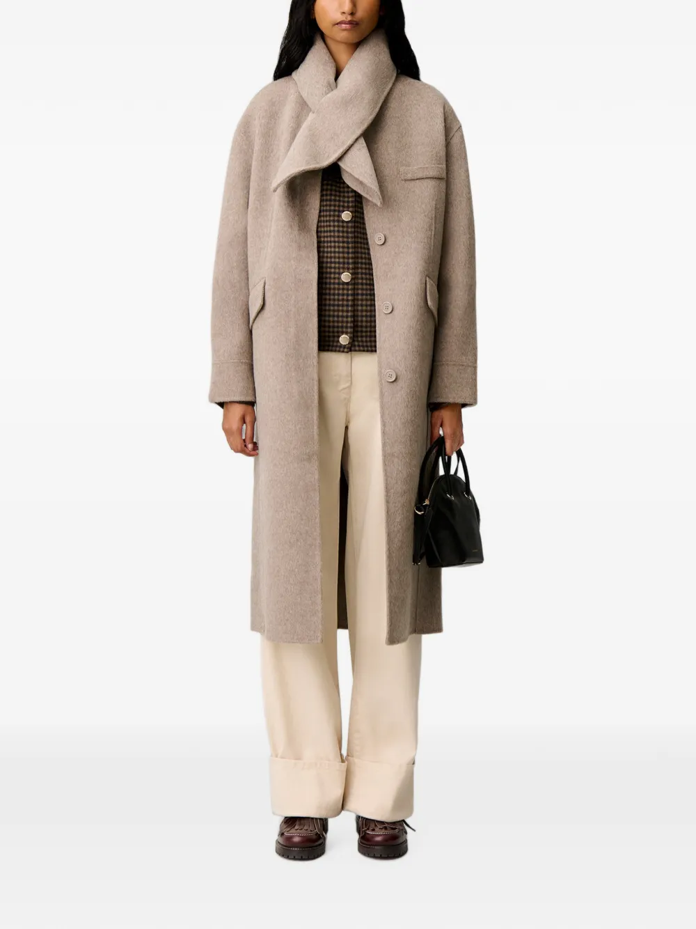 Claudie Pierlot Wollen jas met sjaalkraag Beige