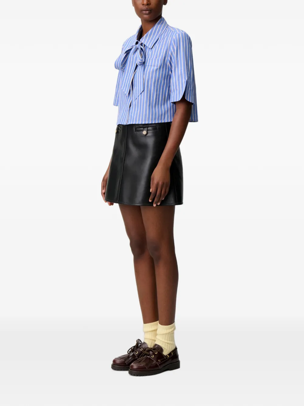 Claudie Pierlot Gestreepte shirt met gestrikte hals Blauw