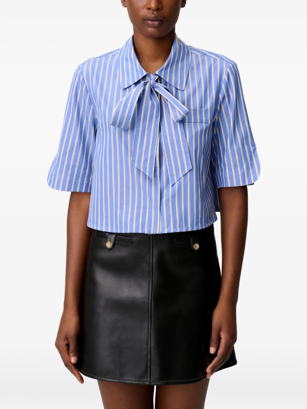 Claudie Pierlot Gestreepte shirt met gestrikte hals Blauw