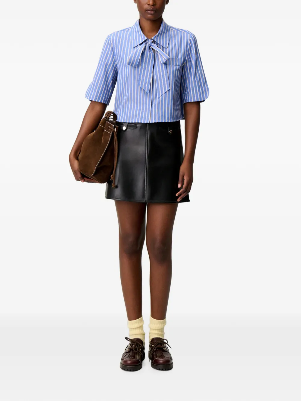Claudie Pierlot Gestreepte shirt met gestrikte hals Blauw