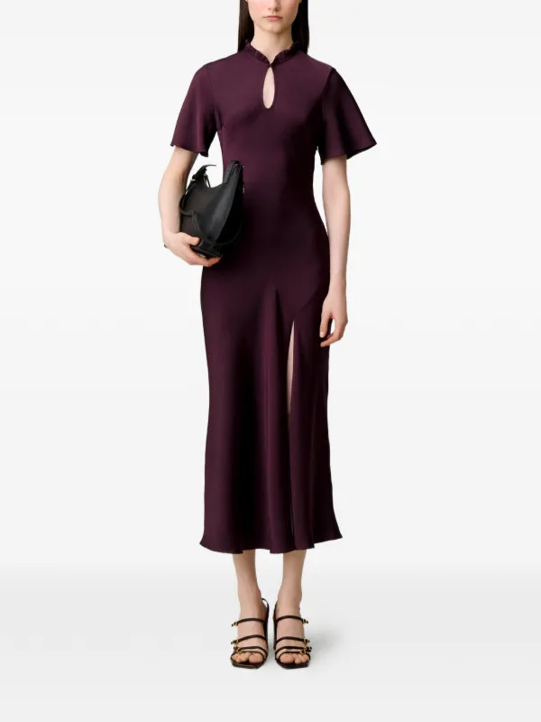 claude pierlot shift dress with leather detailing Claudia Pierlot Green Silk Dress by Claudie Pierlot
